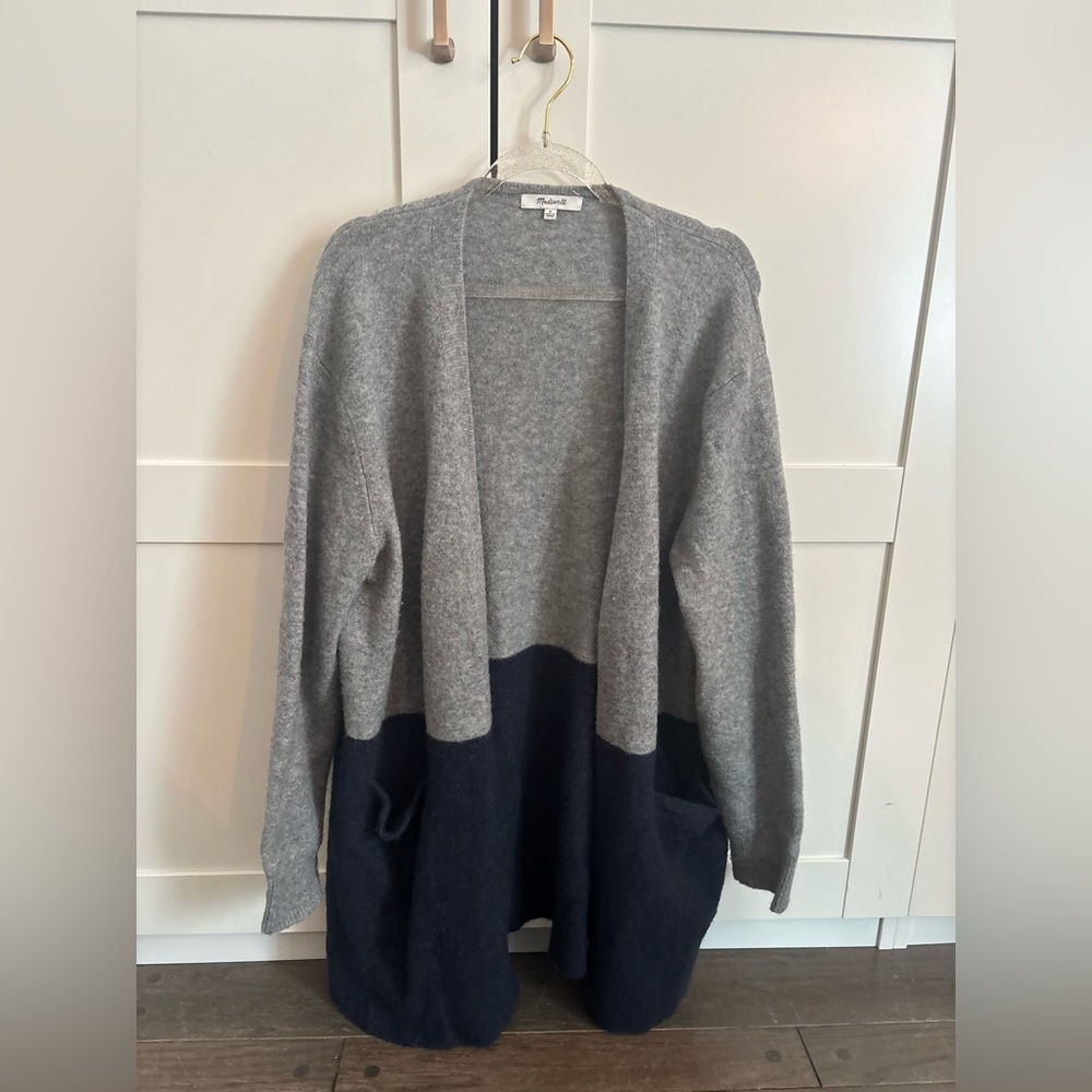 Madewell Ryder Colorblock Cardigan Gray and Navy Blue Medium Wool Blend Cozy